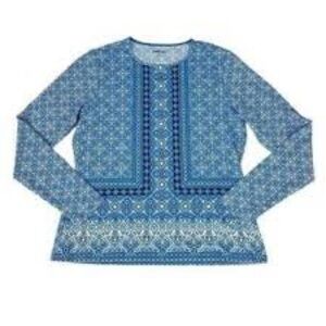 Lands' End Blue and White Geometric Swim Top Rash Guard